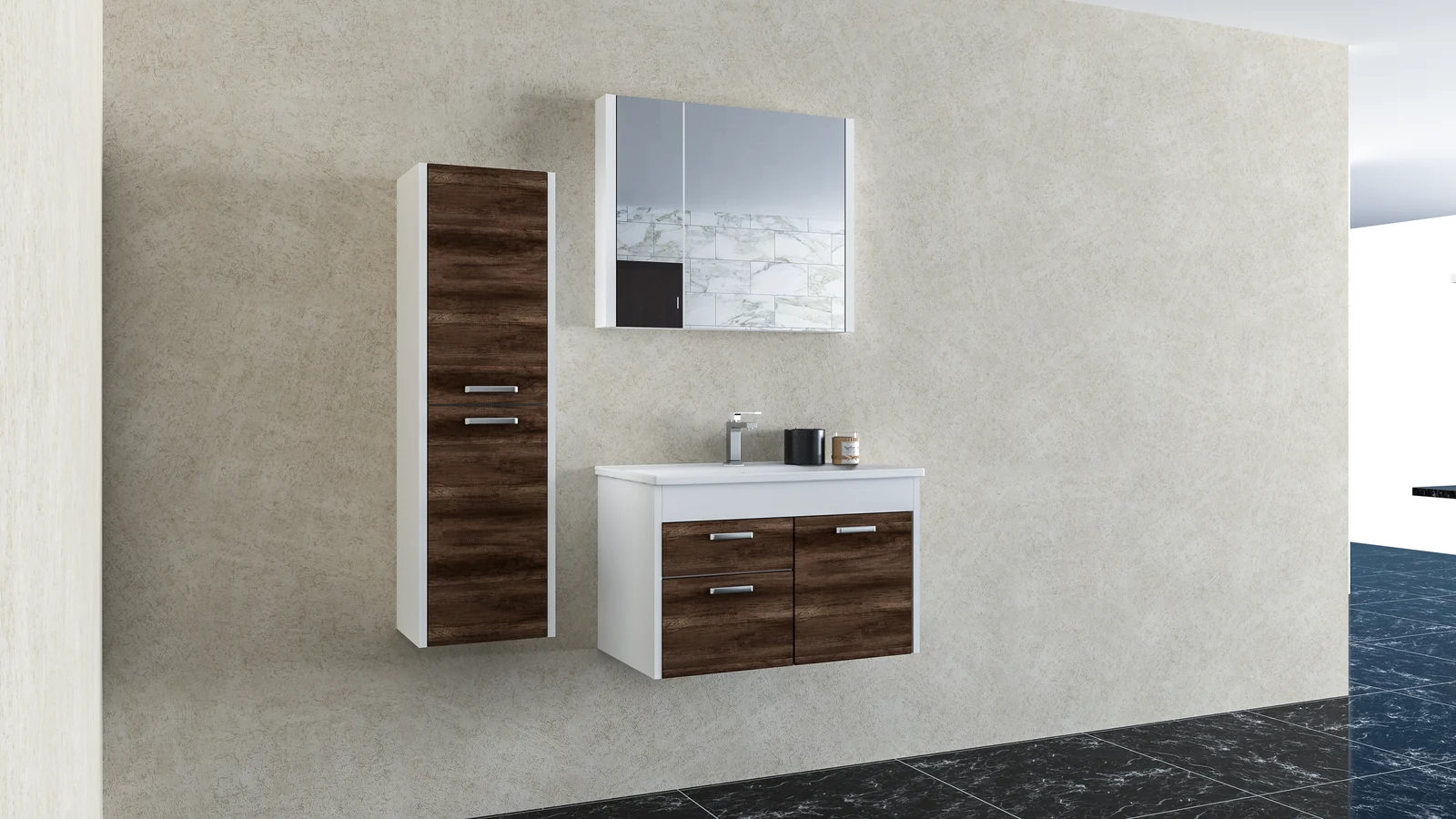 Elegan 80 banyo mobilyasının proje yerleşimi